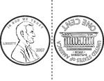 An illustration of both sides of a U.S. Penny that can be cutout and folded.