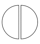 A circle divided in half vertically separated.
