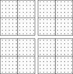 Sixteen 5 by 5 dot paper patterns.