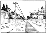 Illustration of the vanishing point and the horizon line.