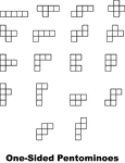 A poster of eighteen One-Sided Pentominoes.
