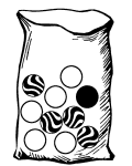 This mathematics ClipArt gallery offers 6 illustrations of a bag that has a combination of 10 total white, black, and/or striped marbles in it. Images are ideal for probability problems and activities.