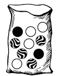 Bag with four white, four striped, and two black marbles used for a probability activity.