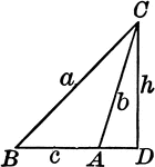 Triangle with sides a,b,c and height/altitude h.