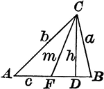 Triangle with height/altitude h and median m.