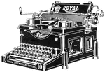 The Typewriters ClipArt gallery provides 12 illustrations of mechanical typing machines for office use.