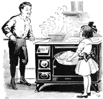 Boy and girl popping corn on a stove.