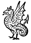 A wyvern is a type of dragon used in heraldry that has only two legs like those of an eagle.