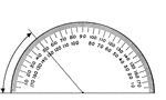A protractor indicating a measurement of 50 degrees.