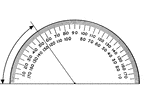 A protractor indicating a measurement of 55 degrees.