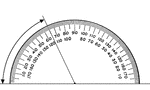 A protractor indicating a measurement of 65 degrees.