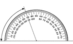 A protractor indicating a measurement of 70 degrees.