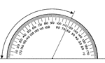 A protractor indicating a measurement of 115 degrees.