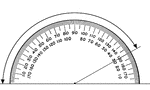A protractor indicating a measurement of 150 degrees.