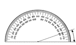 A protractor indicating a measurement of 20 degrees from the right side.