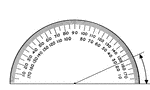 A protractor indicating a measurement of 25 degrees from the right side.