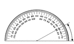 A protractor indicating a measurement of 30 degrees from the right side.