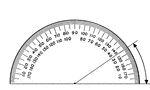 A protractor indicating a measurement of 35 degrees from the right side.