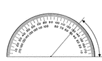 A protractor indicating a measurement of 50 degrees from the right side.