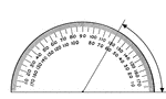 A protractor indicating a measurement of 60 degrees from the right side.