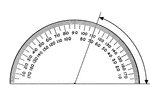 A protractor indicating a measurement of 70 degrees from the right side.