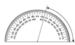 A protractor indicating a measurement of 75 degrees from the right side.