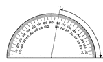 A protractor indicating a measurement of 80 degrees from the right side.