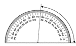 A protractor indicating a measurement of 85 degrees from the right side.