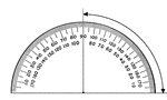 A protractor indicating a measurement of 90 degrees from the right side.