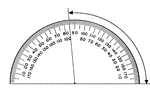 A protractor indicating a measurement of 95 degrees from the right side.