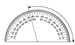 A protractor indicating a measurement of 105 degrees from the right side.