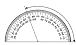 A protractor indicating a measurement of 110 degrees from the right side.