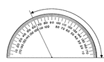 A protractor indicating a measurement of 115 degrees from the right side.