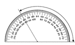 A protractor indicating a measurement of 120 degrees from the right side.