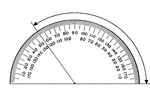 A protractor indicating a measurement of 125 degrees from the right side.