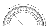 A protractor indicating a measurement of 130 degrees from the right side.
