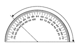 A protractor indicating a measurement of 135 degrees from the right side.