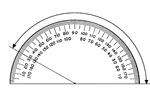 A protractor indicating a measurement of 150 degrees from the right side.