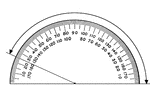 A protractor indicating a measurement of 155 degrees from the right side.