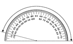 A protractor indicating a measurement of 165 degrees from the right side.