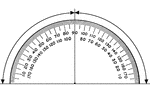 A protractor with 90 and 90 degree suplementary angles indicated.