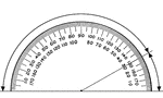 A protractor with 150 and 30 degree suplementary angles indicated.