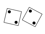 Pair of thrown dice showing two twos.