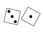 Pair of thrown dice showing a one and a three.