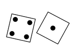Pair of thrown dice showing a four and a one.