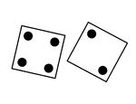 Pair of thrown dice showing a four and a two.