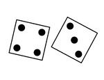 Pair of thrown dice showing a four and a three.