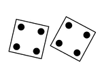 Pair of thrown dice showing two fours.