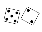 Pair of thrown dice showing a five and a two.