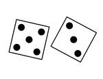Pair of thrown dice showing a five and a three.